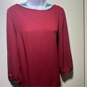 Red Long Sleeve Bow Back Blouse